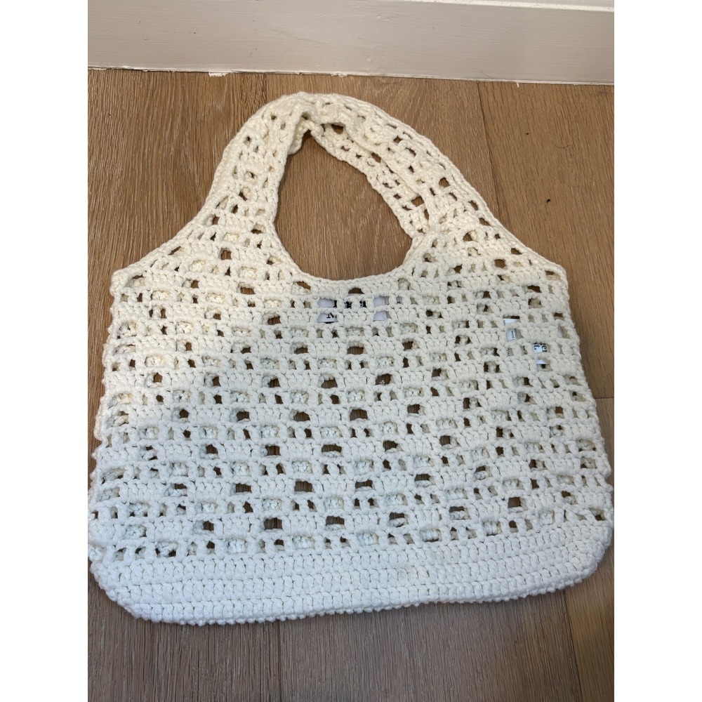 Tiger Mist Crochet Tote Bag Cream White Open Knit Shoulder Beach Bag OS